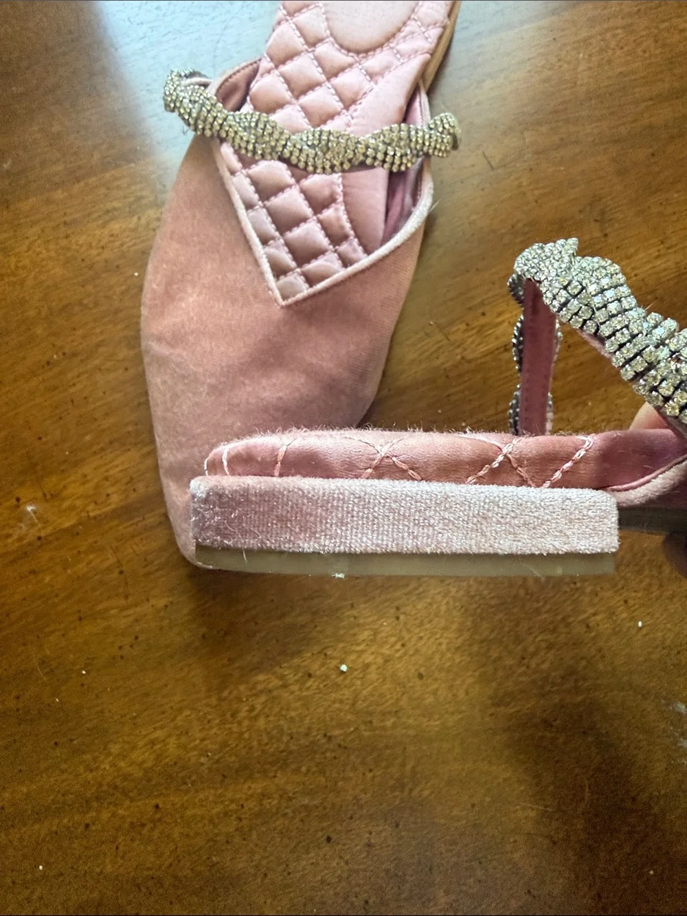 Birdies Pink Pointed Toe Slip-On Flats with Crystal Strap